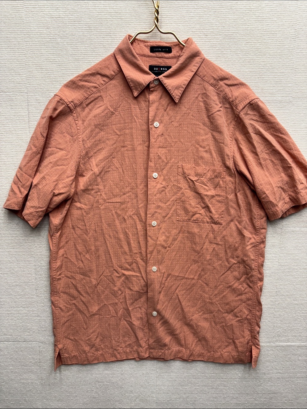 Axcess Men's Short-Sleeve Button-Down Shirt in Rust Orange 100% silk med